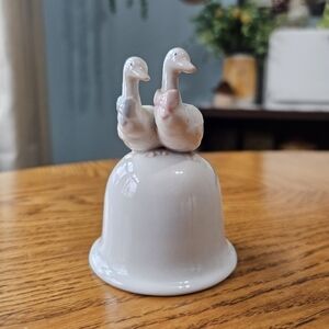 Vintage 80s Otagiri Goose Swan Pair Bow Pink Blue Porcelain Bell Grandmacore